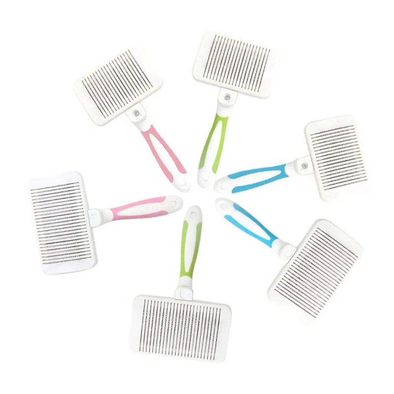 

Factory Wholesale Plastic Self Cleaning Pet Pin Needle Brush Cat Dog Hair Removal Grooming Slicker Brush, Pink;blue;green