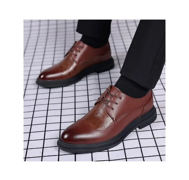 

New British Men's Slip On Split Leather Pointed Toe Men Dress Shoes Business Wedding Oxfords Formal Shoes For Male 38-48