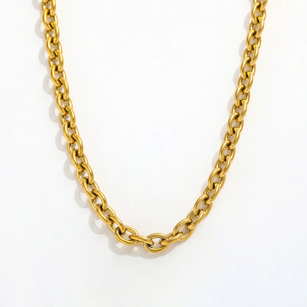 High End 18K PVD Gold Plated Chunky Link Chain Choker Necklace Stainless Steel Trendy Necklace Wholesale