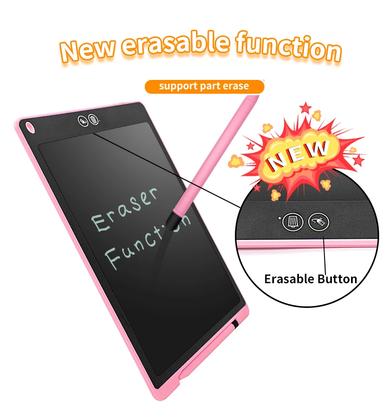 Kids Lcd Writing Tablet 10 Inch 12 Inch Partial Erase Erasable Drawing