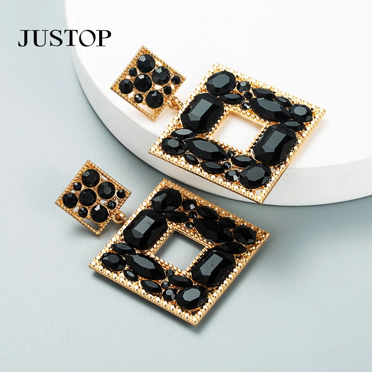 

Vintage Multi-color Bling Rhinestone Diamond Square Stud Earrings For Women 2022 Fashion Statement Earrings Jewelry