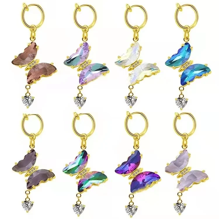 

Good Quality Copper Jewelry 18K Gold Plated Glass Butterfly Zircon Heart Charm Non Piercing Belly Ring Ear Cuff