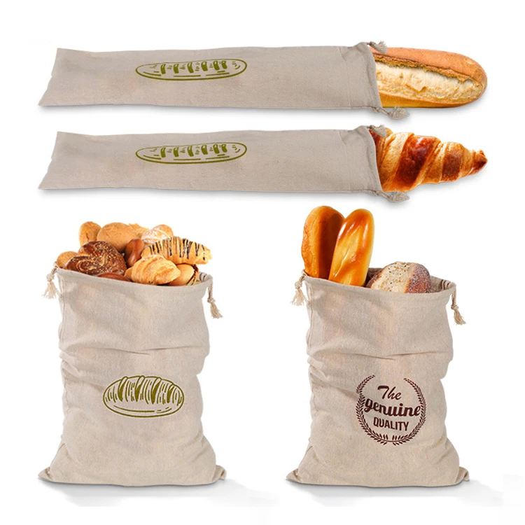 

4PCS/Set Hot Sale Natural Cotton Linen Bread Bag for Homemade Artisan Bread Food Storage, Customized color