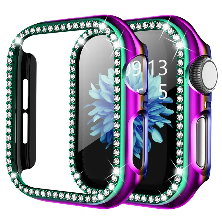 

Shock-proof Bumper protection smart watches casing cover diamond apple watch 6 44mm case, Black