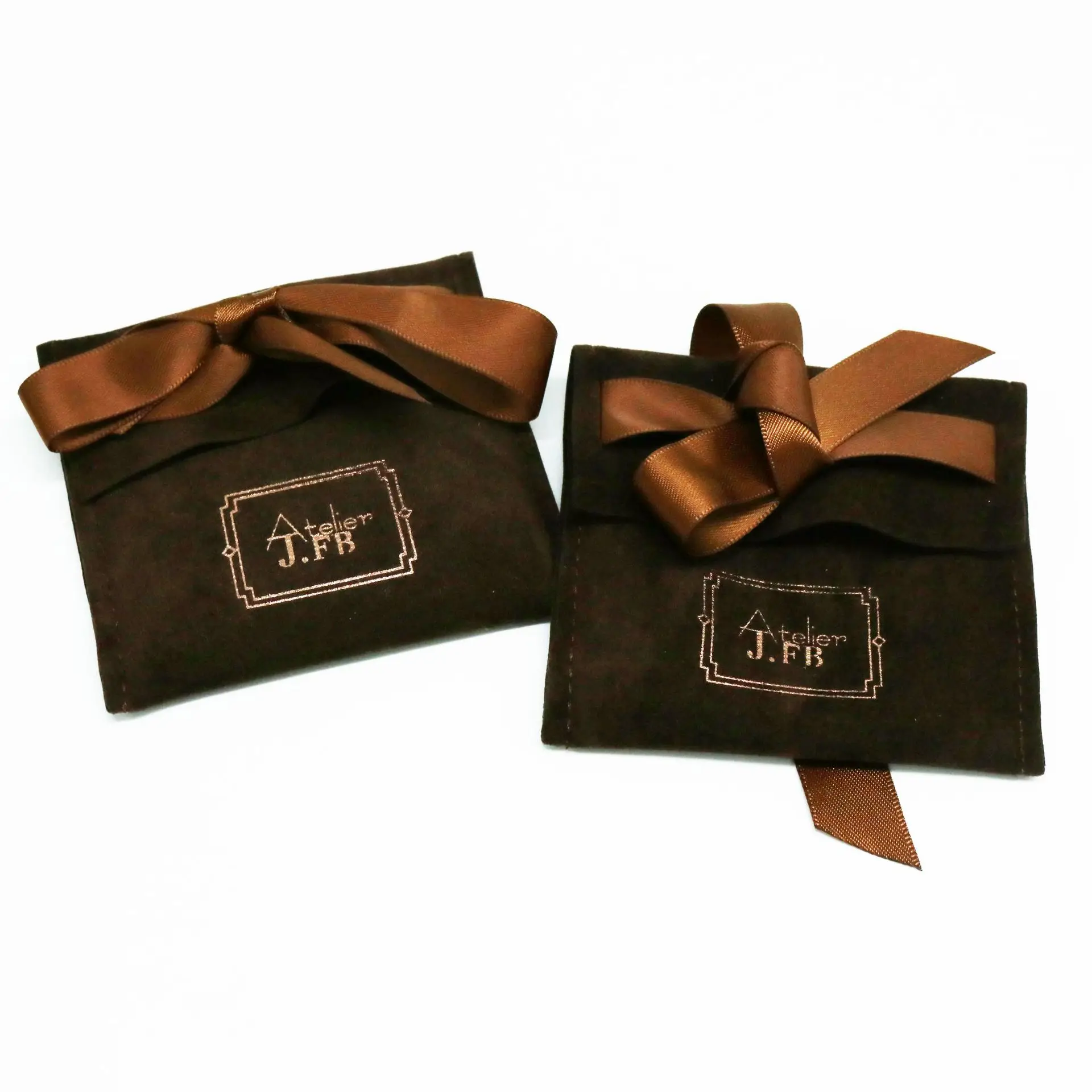 

Custom rose gold foil printed drawstring envelope suede jewelry pouch with ribbon