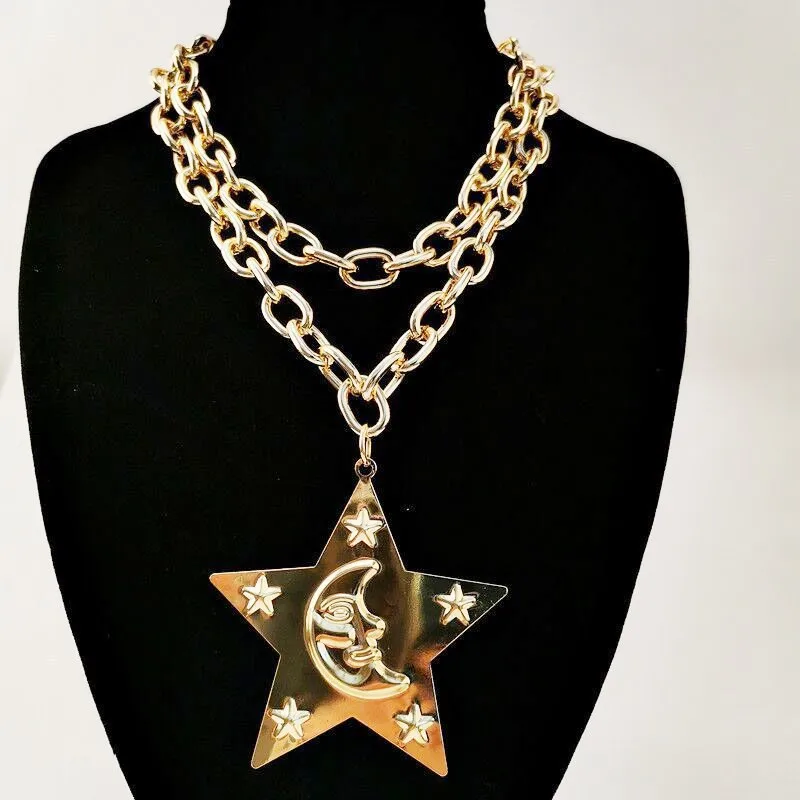 

Amazon Hot Sale Star Sweater Chain 18K Gold Plated Iced Bling Big Six-Pointed Layered Star Necklace, As picture