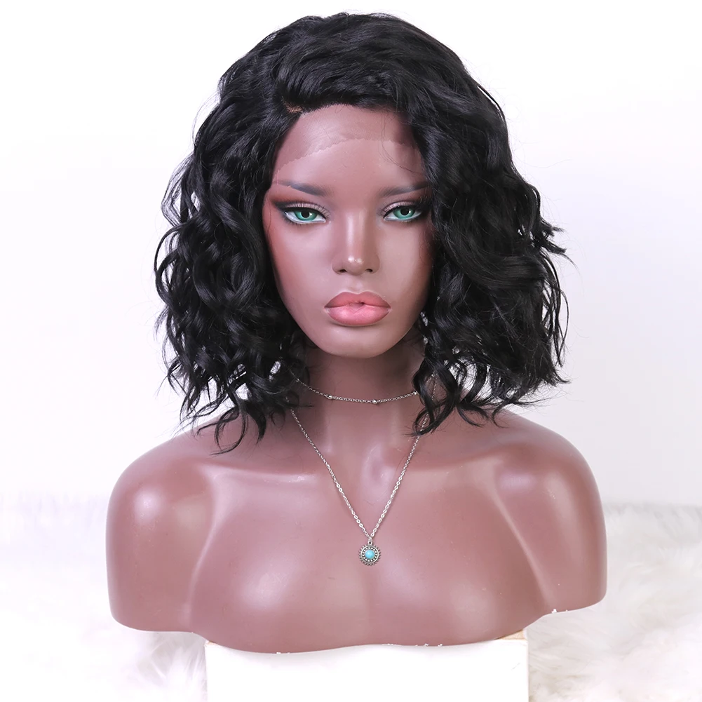 

Black Short Wave Hair Synthetic Lace Wig Bob Lace Wig Glueless Heat Resistant Hair Cosplay Lace Wigs For Women