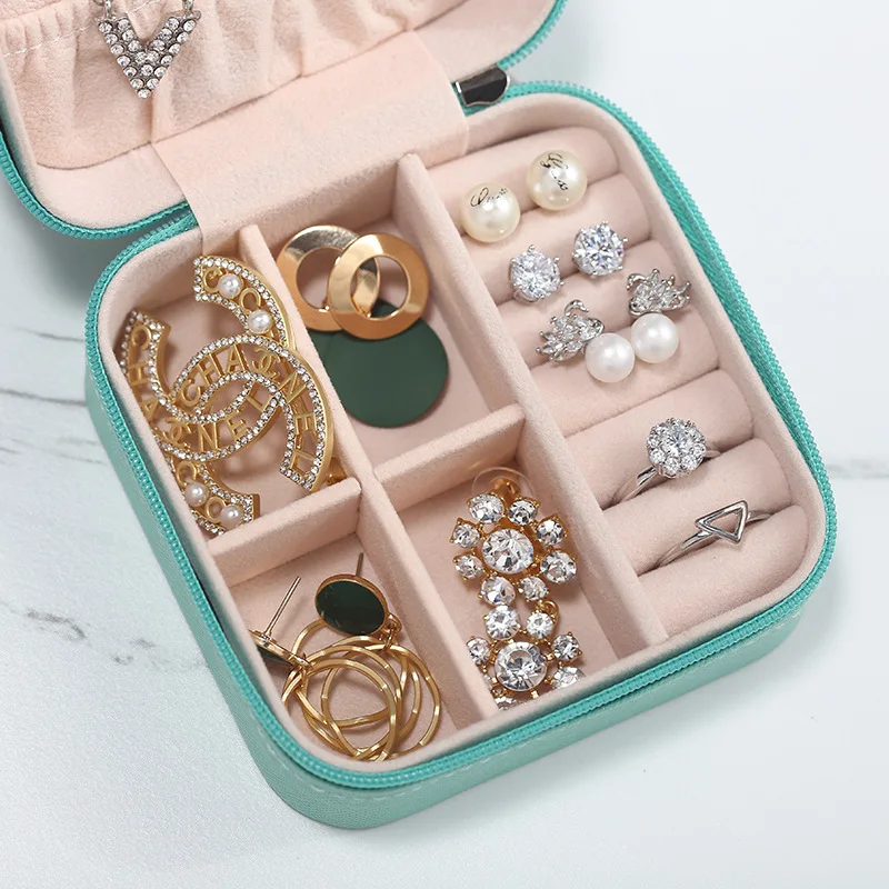

Mini Travel Portable Small Rings Earrings Casket Organizer Holder Display Leather Travel Jewelry Box