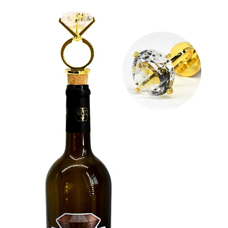 

New product ideas 2020 funny luxury wine accessories diamond ring wine bottle stopper, Gold