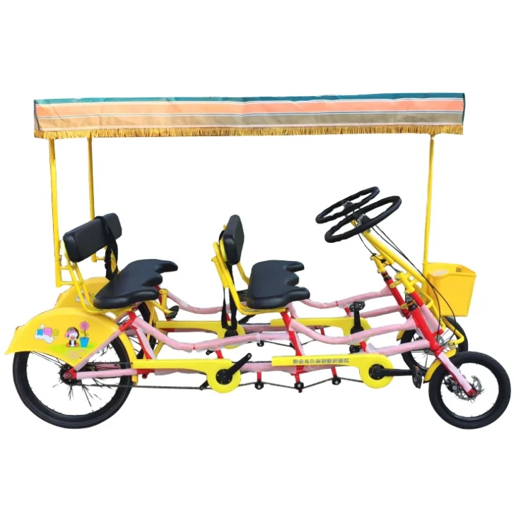 

Tourist and Recreational Vehicles Adult Tandem Bike 4 Passenger Beach Pedal Quadricycle Bicycles for Sale, Red/blue/pink/customized