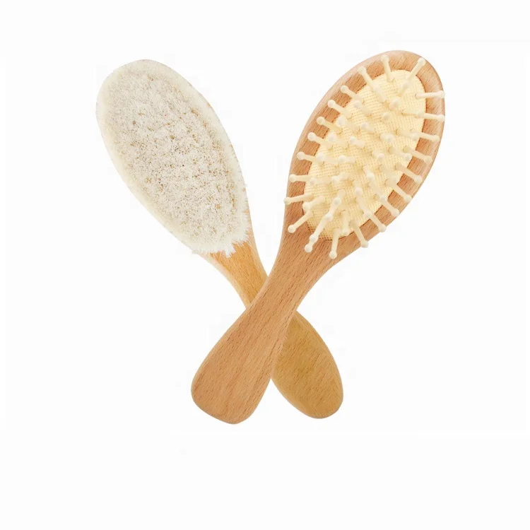 

Amazon Hot Selling Baby Hair Brush and Comb Set for Newborn - Natural Wooden Hairbrush with Soft Goat Bristles, Natural color