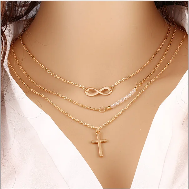 

Hot Sales Retro Layered Gold and Silver Necklace Personalized Chain Moon Map Pendant Choker Necklaces for Women