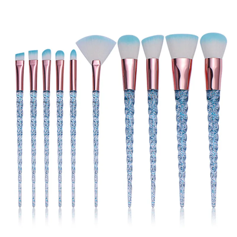 

10pcs clear makeup brushes foundation powder cosmetic glitter yiwu makeup brush set free sample rochas unicornio maquillaje de, Crystal blue,pink