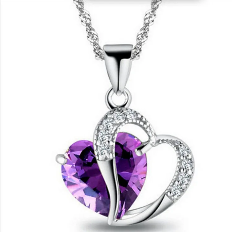 

2021 Wholesale Fashion Lucky Zircon Necklace Jewelry Gemstone Red Heart Pendant Necklace, As picture