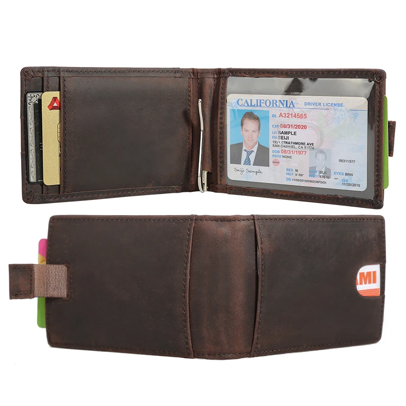 

TIDING New Arrival Brown Vintage RFID Slim Crazy Horse Leather Bifold Wallet Minimalist Men Leather Wallet With Clip