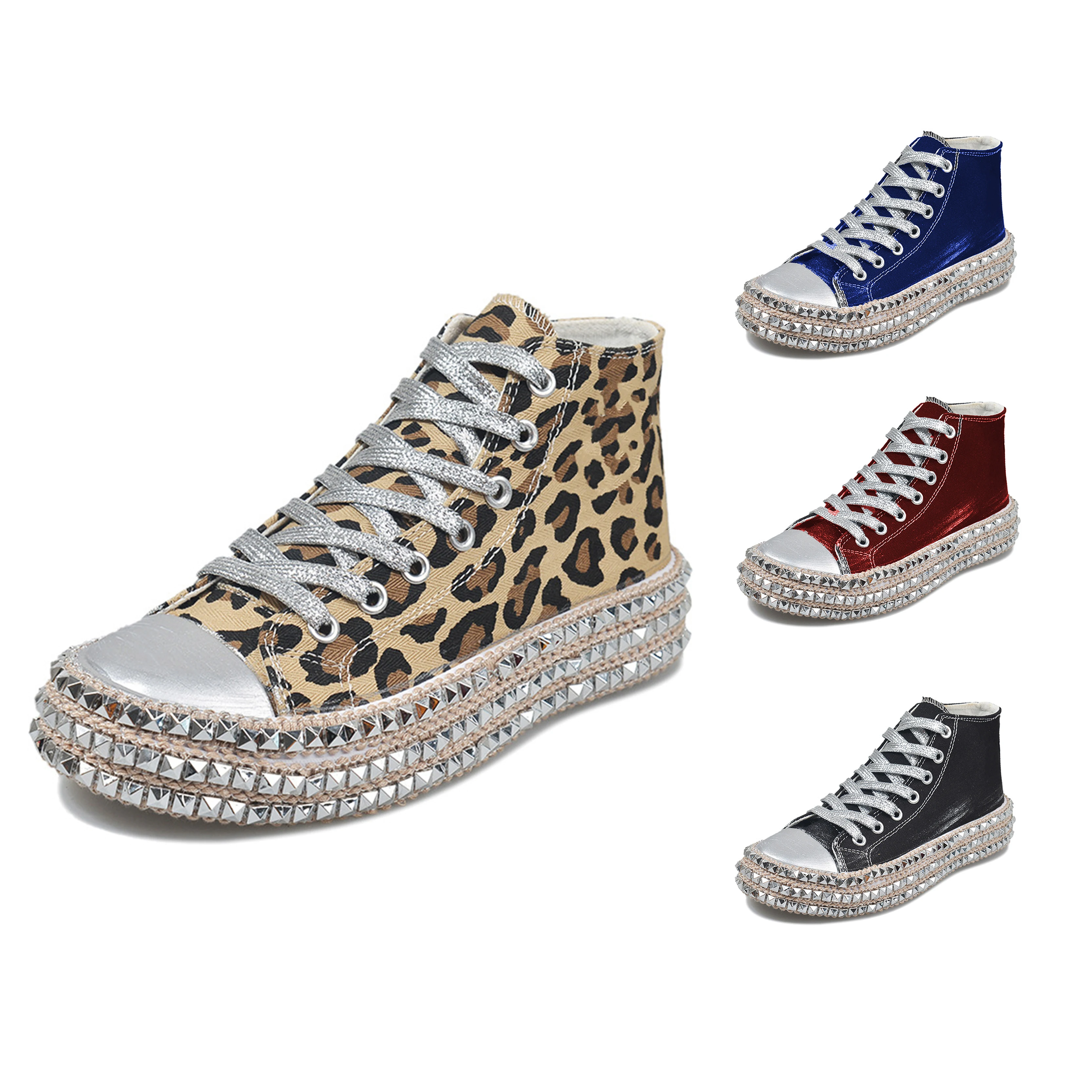 

Studded Leopard Pattern Custom New Flat Canvas Shoes For woman, Option