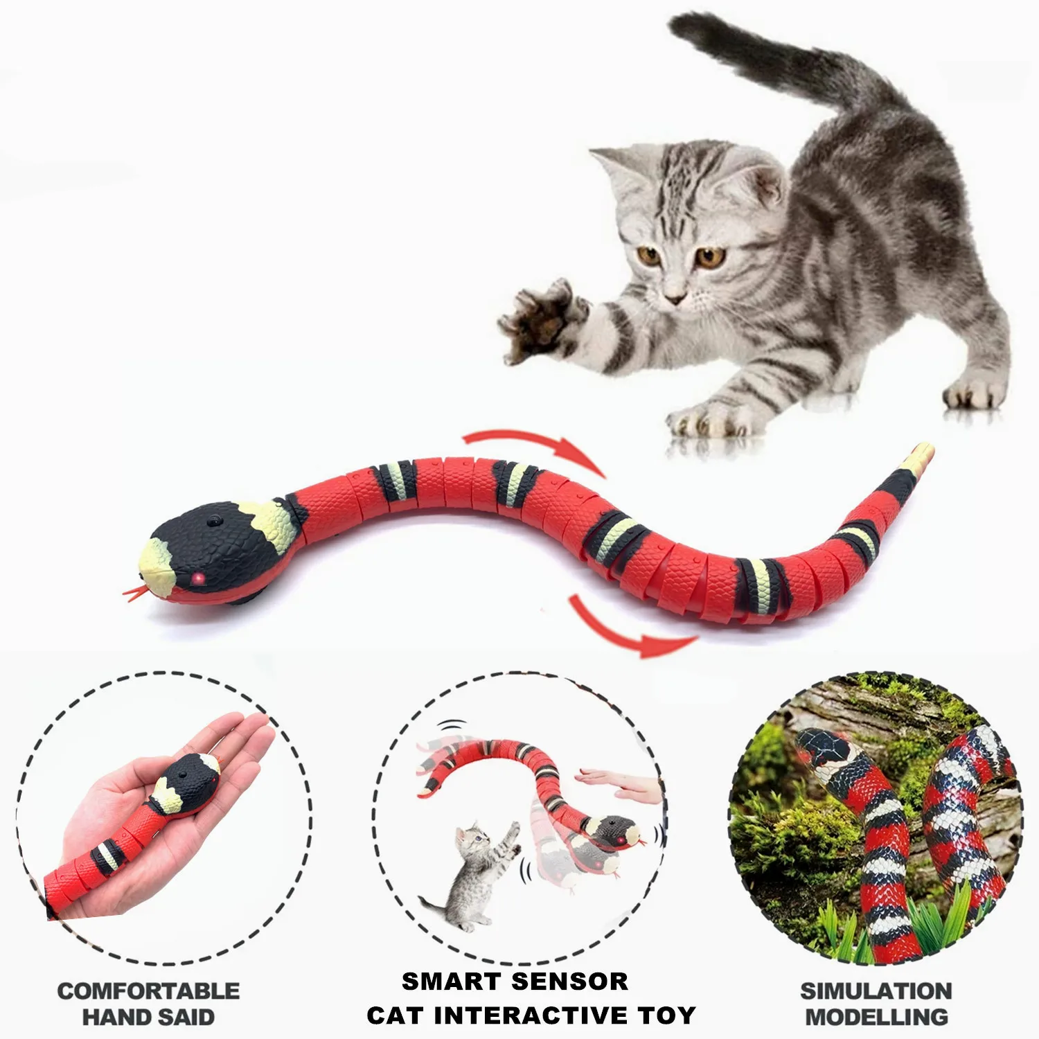 

Creative Smart Sensing Cat Toys Electric Snake Interactive Toys USB Charging Teasering Toys for Cats Dogs Pet Cat Accessories