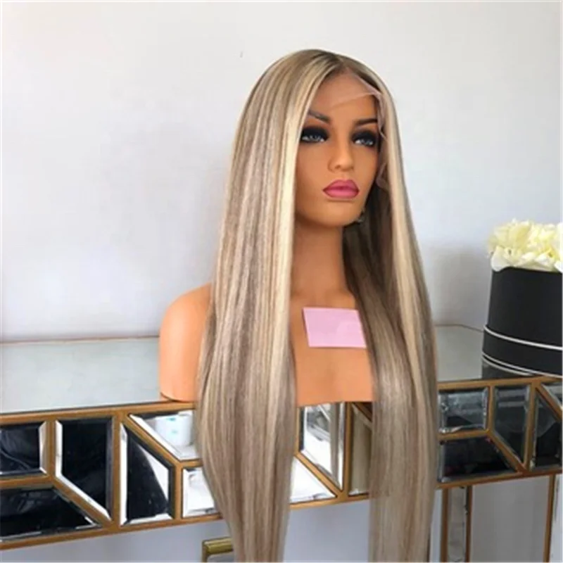 

Ash Blonde Highlight #60 Color Long Straight European Cuticle Aligned Hair Transparent HD Lace Front Wigs, #ombre color