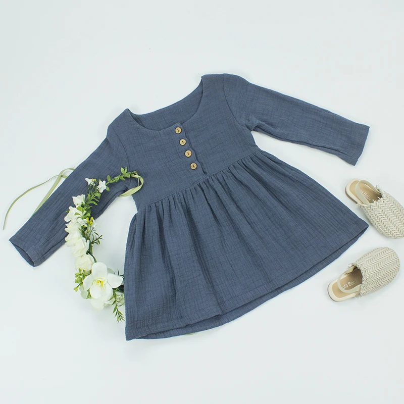 Wholesale Baby Long Sleeve Dresses Muslin 100 Cotton Baby Girls Dress