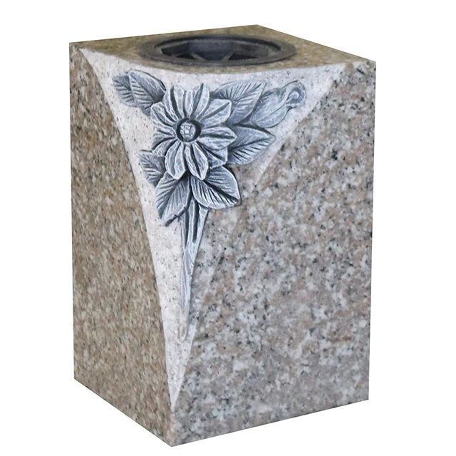 
European style pink granite square shape vases with flower carving  (62369388548)