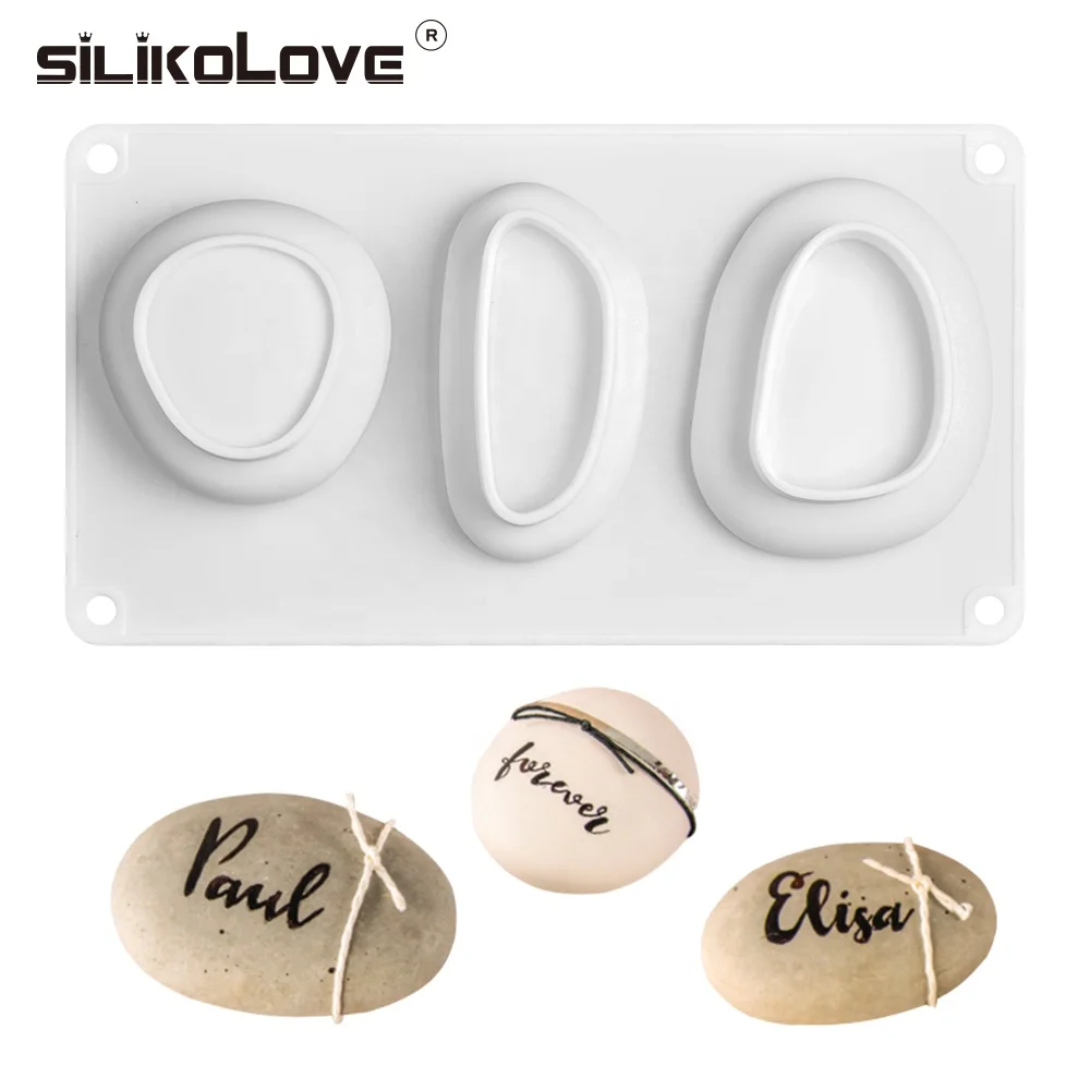 

3 cavity elliptical stone white pebbles silicone cake mold for chocolate layer cake dessert designed mold
