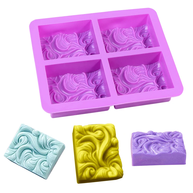 

New Design 4 Cavities Food Grade Approved Wave Shaped Soap Tools Reusable Handmade 3D Mold Silicone Soap Molds