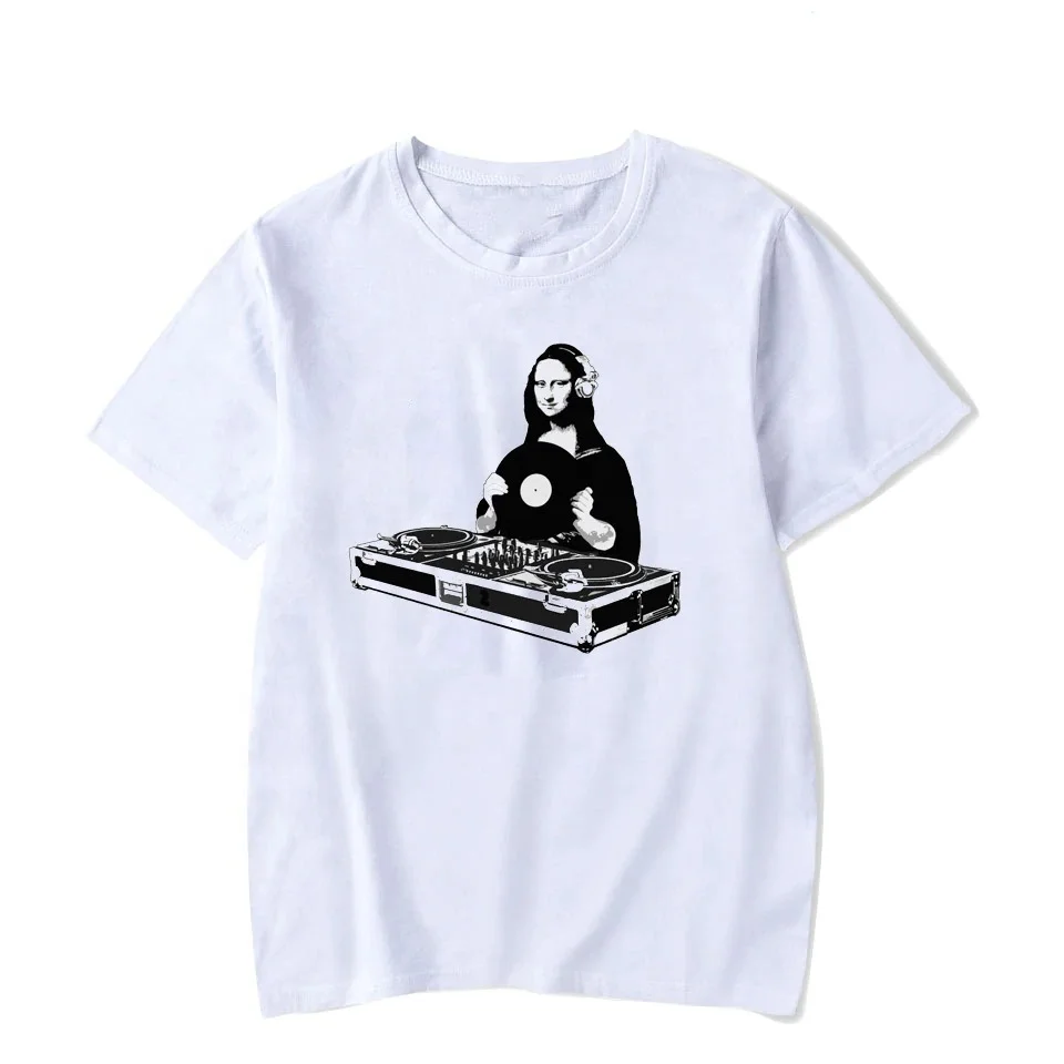 

Wholesale Mona Lisa DJ Music Cartoon Comic Rave Techno Roll Camisetas Hombre 90s Fashion Hip Hop Streetwear Cotton Tshirt Men, Multi colors