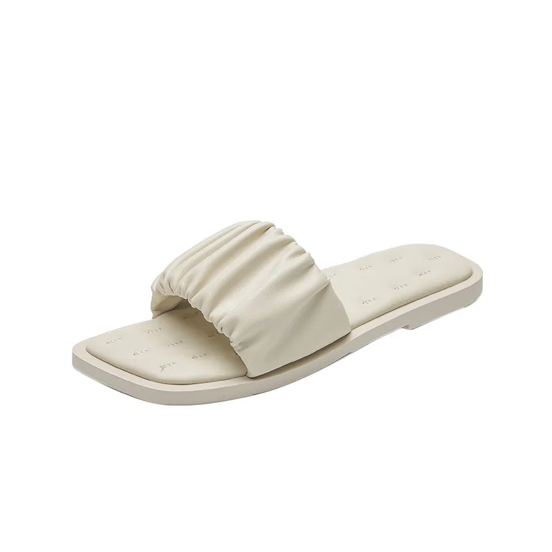 

2021 fancy high quality summer slippers leather slipper for women, White/purple