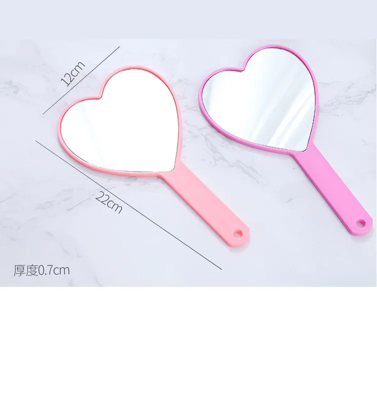 

OMG Wholesale Girly heart-shaped pink make up mirror small creative handle beauty mirror gift makeup mirror
