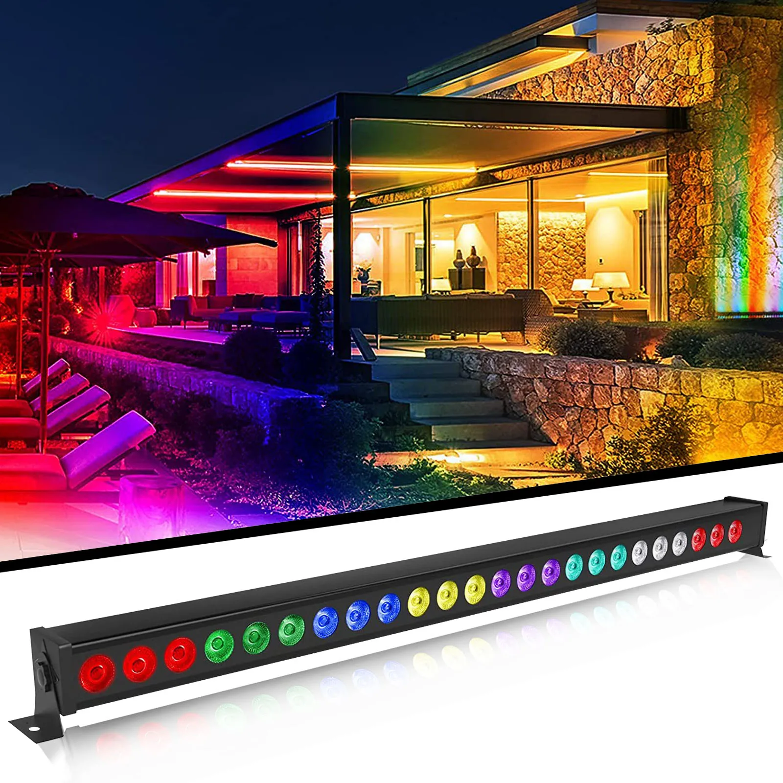 

RGB 24 LEDs Wall Washer Light Stage Effect Lighting with Remote Controller DMX Sound Mode for Pub Concert Party KTV