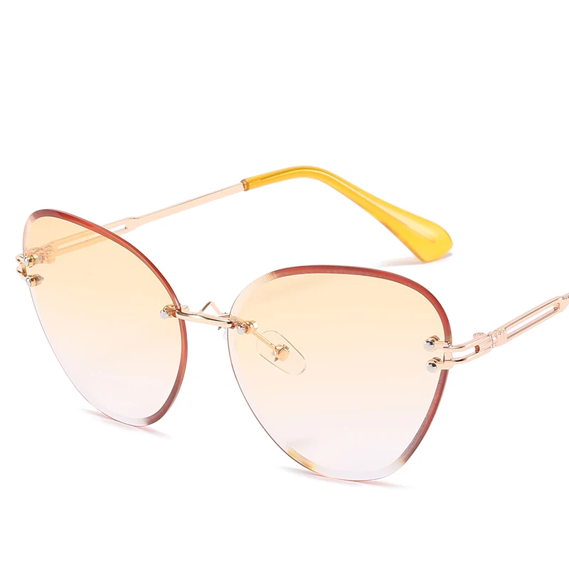 

Trendy Sunglasses 2021 Women Ladies Girls Rimless Metal Sun Glasses UV Protection Yellow Lens Shades Frameless Sunglasses, Customized