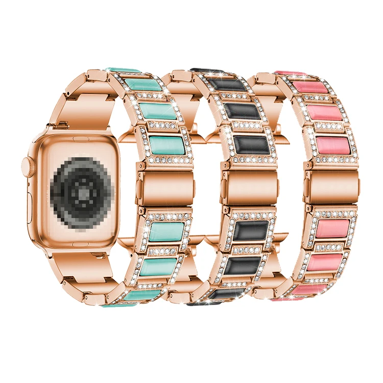 

Bling Diamonds Bracelet Wristband Woman Opal Stainless Steel Metal Watch Band For Apple Watch 3 6 40mm 42mm Jeweled Strap