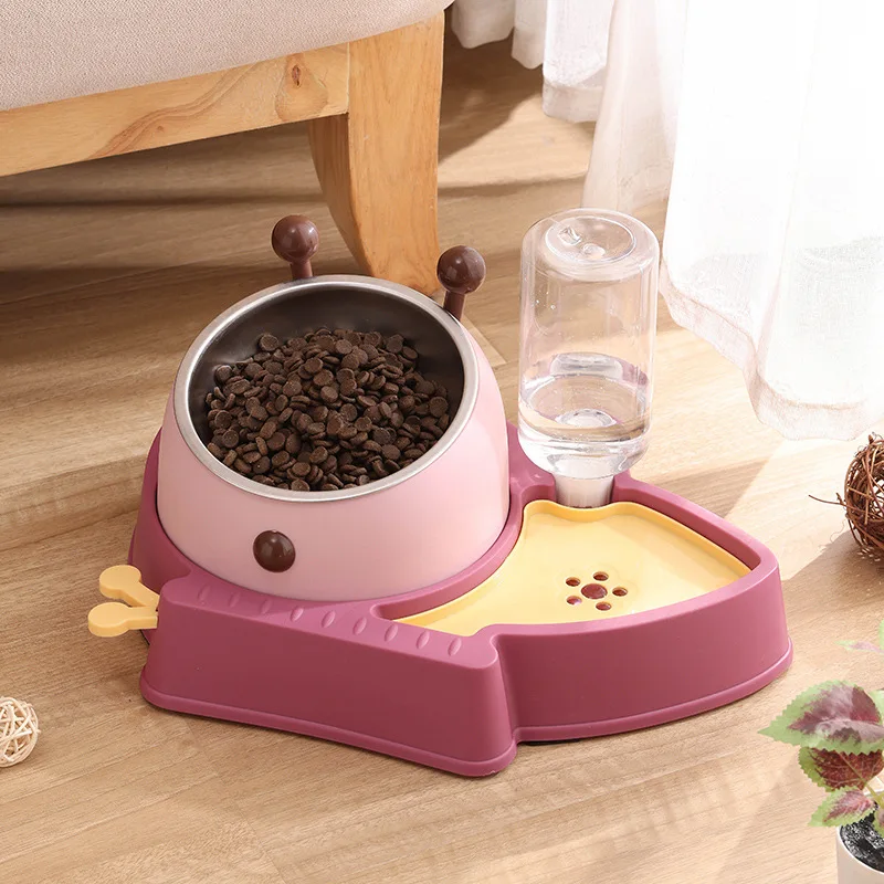 

Pets Water and Food Bowl Set Automatic Water Dispenser Bottle No-Spill Pet Feeder Double Dog Cat Bowls