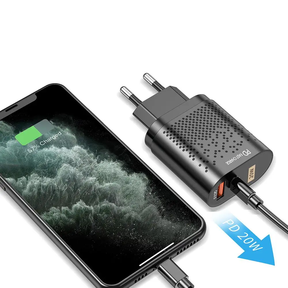 

Free Shipping 1 Sample OK Dual Ports Usb C Mobile Phone Charger QC 3.0 20W Wall Charger Adapter For iPhone 12 Custom Accept