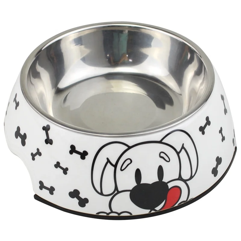

Melamine luxury decals pet bowls with stainless steel pet food bowl