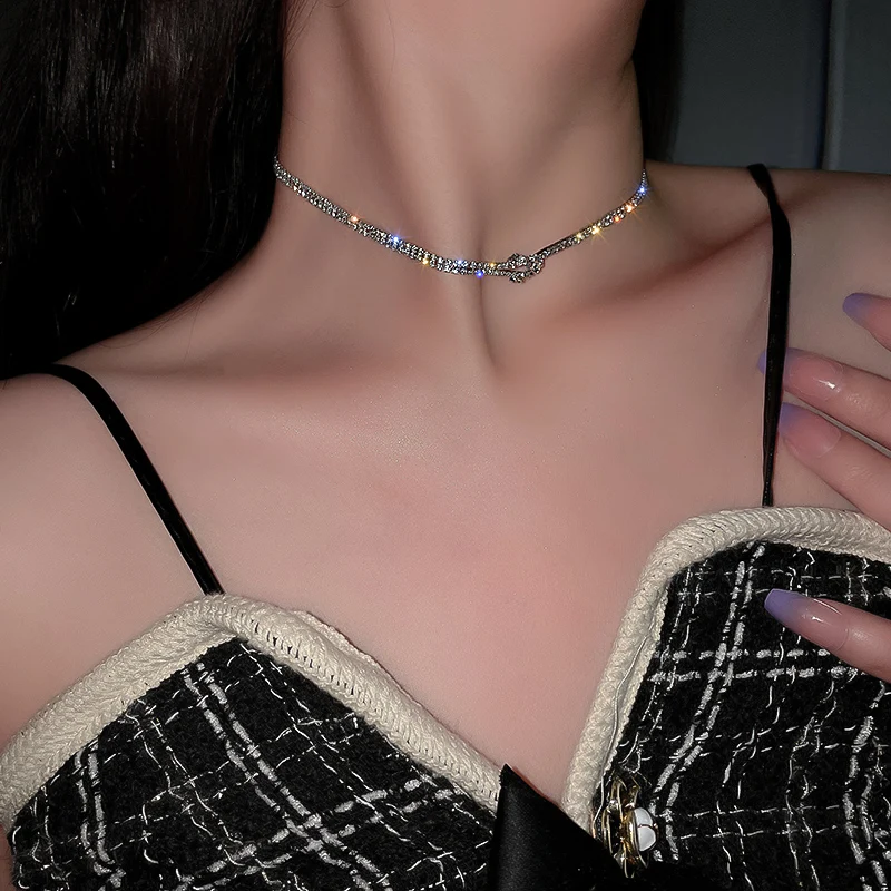 

trendy fashion crystal tie tennis necklace women