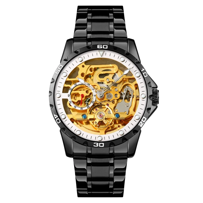 

SKMEI 9230 Classic Waterproof Customized luxury business men wrist automatic wristwatches mechanical watches, Black/blue/silver/silver+gold