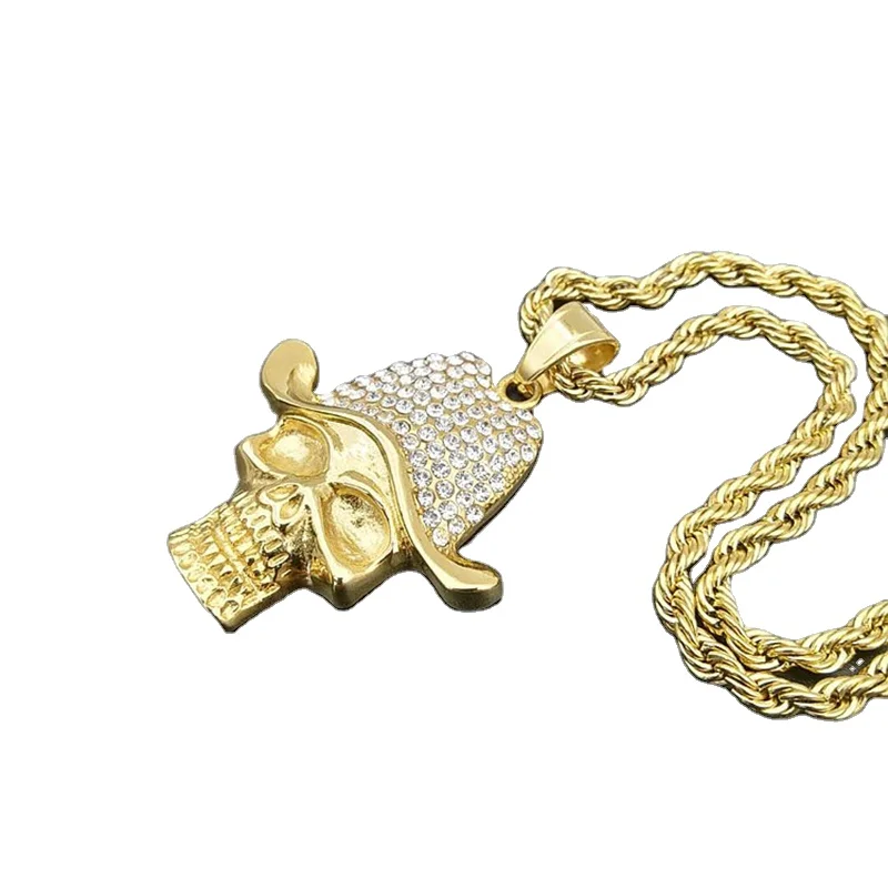 

Blues RTS Hip hop Full diamond plated Stainless Steel Skull pendant necklace jewelly