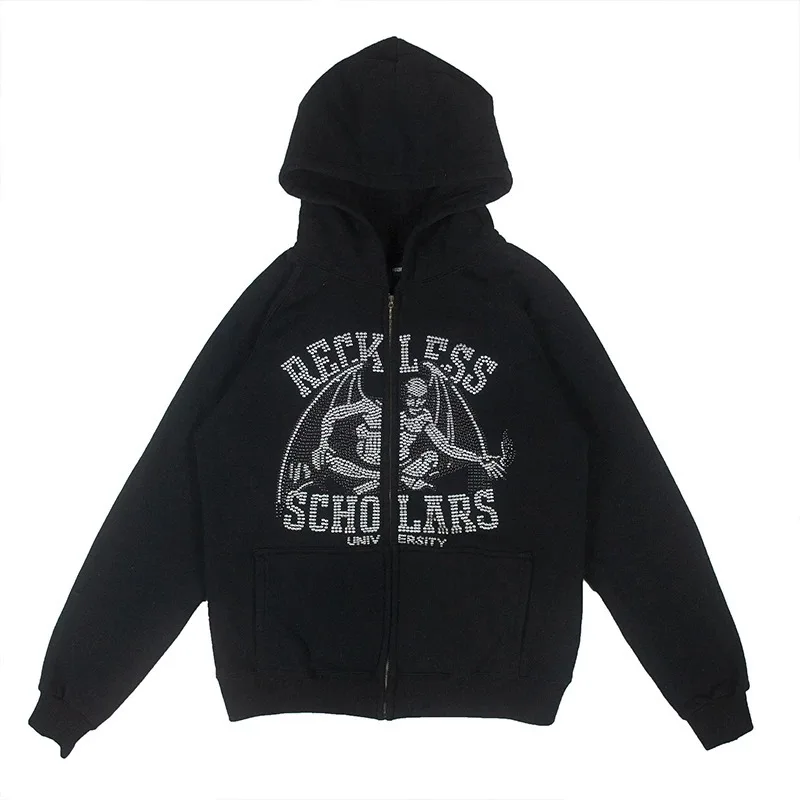 

Costume 2021 Rhinestone Sweatshirt Hoodie Transfer Custom Full Zip Up Hoodie Rhinestone Hoodie