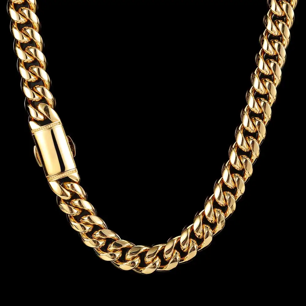 Verena Jewelry Dropshipping Miami 12mm Stainless Steel Cuban Link Jewelry Chain Stainless Steel Chain Necklace for Men Stainless, 14k/18k/white gold