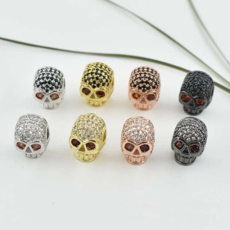 

For Bracelet Necklace DIY Jewelry Accessories Brass Micro Pave Cubic Zirconia CZ Crystal Metal Copper Alloy Skull Beads