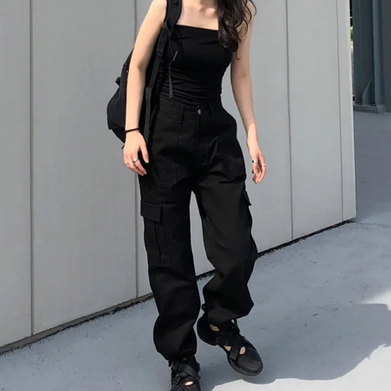 

Multi-pocket Cargo Pants Polyester Pantalon Con Cinturon Alto De Mujer Barato Casual Baggy Straight Cargo Pants Women