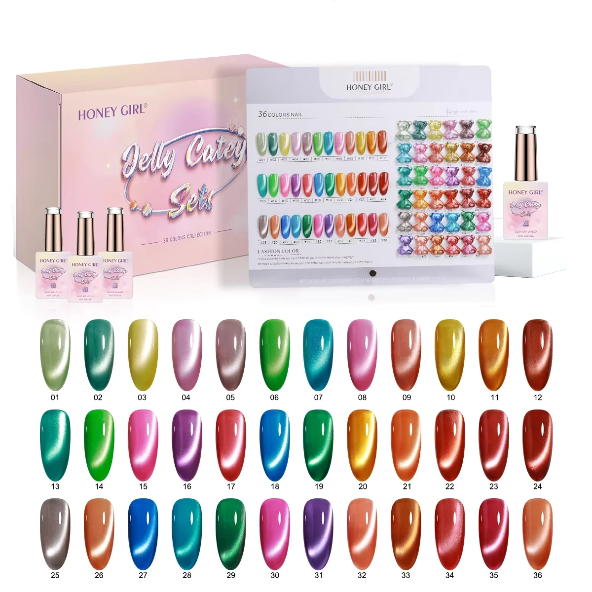 HONEY GIRL Custom Wholesale Cat Eye Gel Nail Polish Set 36 Colors Magnetic Nail Polish Set Cats Jelly Pastel Gel Set