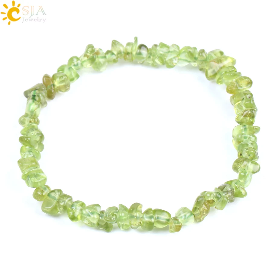 

CSJA irregular natural gemstone bracelet olivine chip beads crystal quartz fashion stretch bracelets bangles for women F155