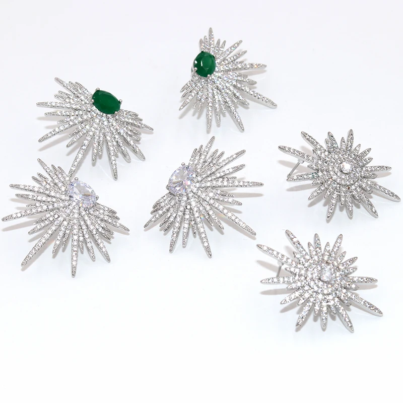

Wholesale Statement Cubic Zircon Micro Pave Star Fireworks Stud Earring Women Fashion Luxury Wedding S925 Silver Needle Jewelry