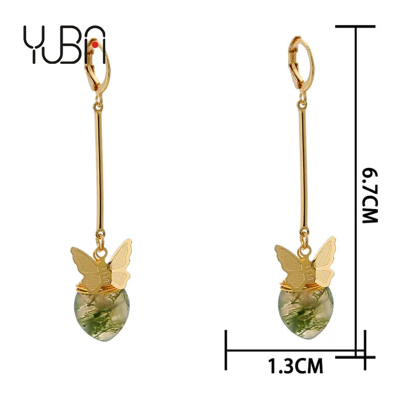 

Long Gold Plated Earrings Butterfly Natural Stone Drop Earringswholesale