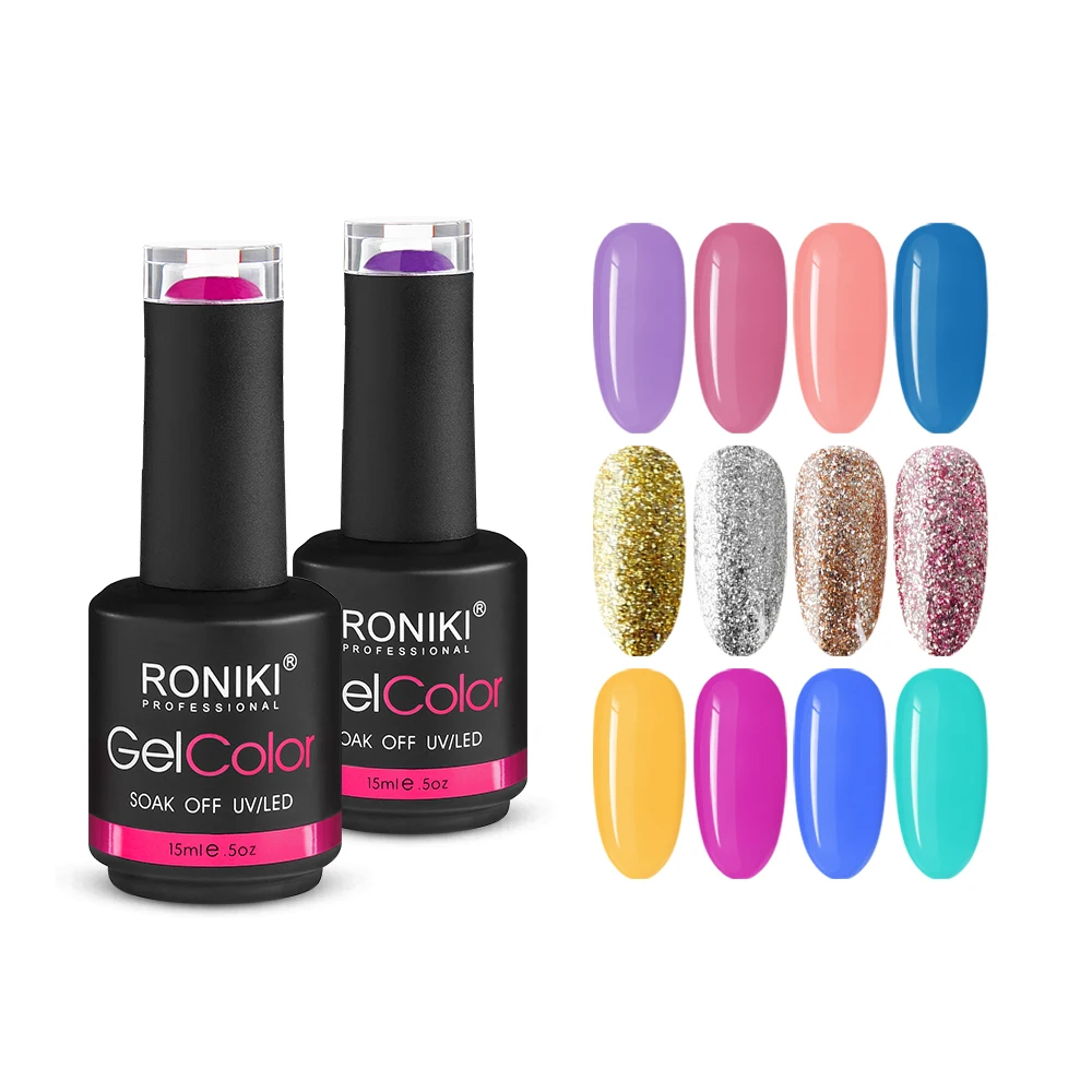 

RONIKI Manufacturer Wholesale 15ml Private Label nail polish colour uv gel OEM Custom Soak off gel uv led gel nail polish bulk, 308 colors