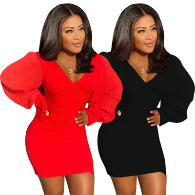 

B35362A 2021 Newest fashion lady sexy low neck slim bodycon dress, Shown