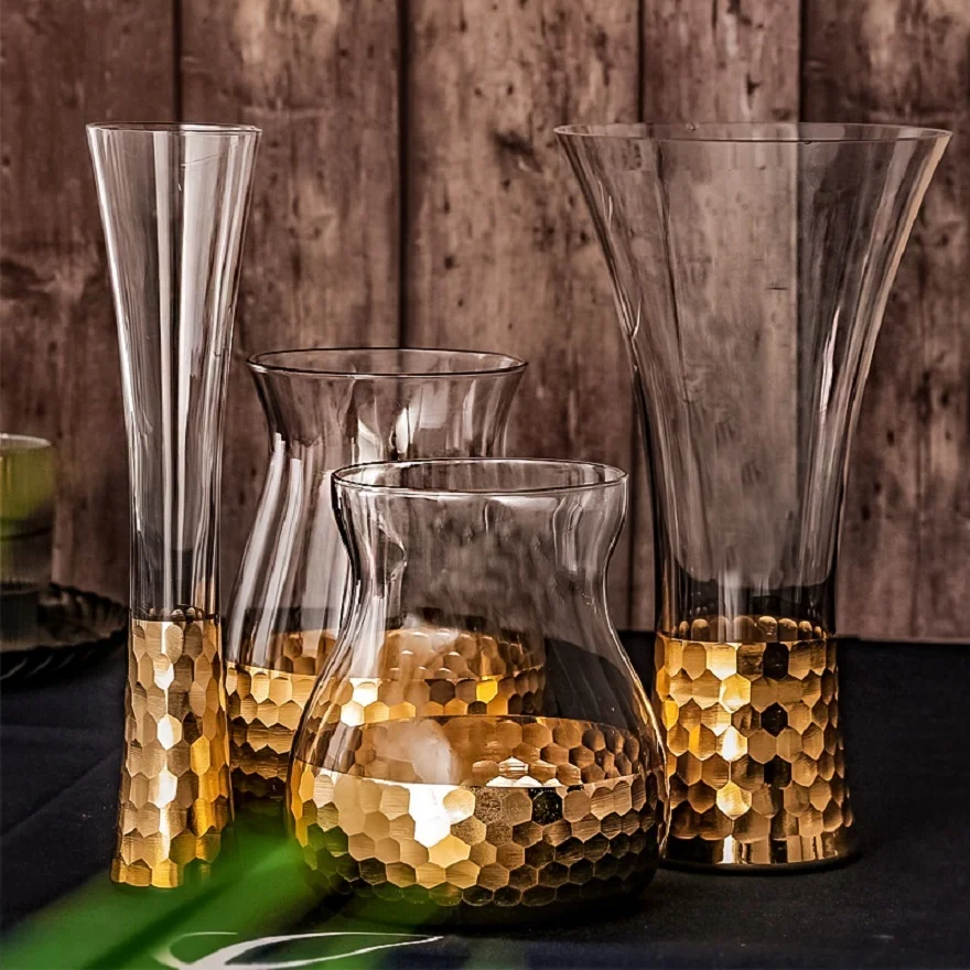 

Hot sale ins style golden electroplated honeycomb glass vase simple Nordic modern minimalist glass vase, Green