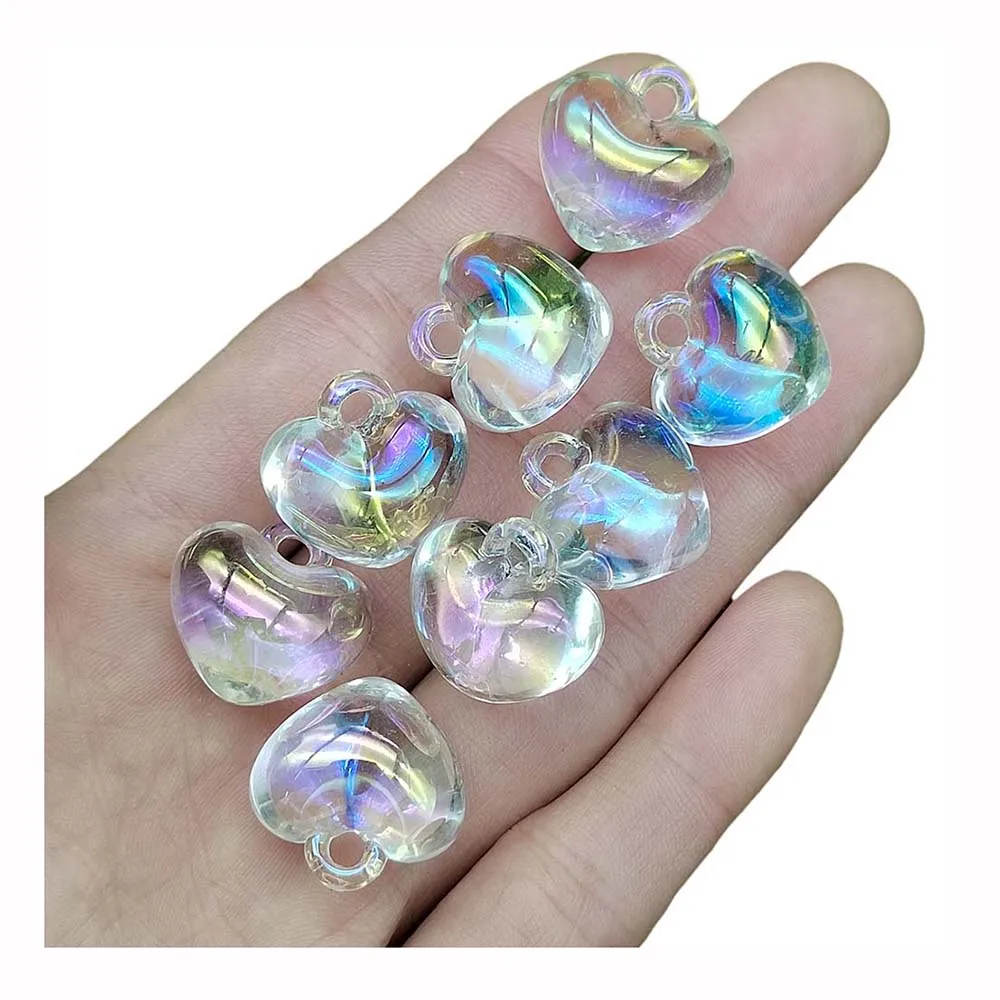 

New Arrival Acrylic Heart Jewelry Beads Lovely AB Color Plating Plastic Pendants Necklace Making Beads Supply